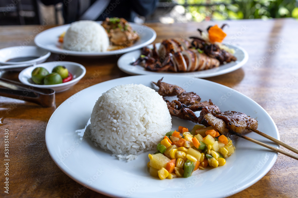 Popular Filipino Food - Pork BBQ with Rice set
