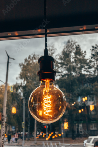 Incandescent lamp. Warm light, garland. Decorative lighting.