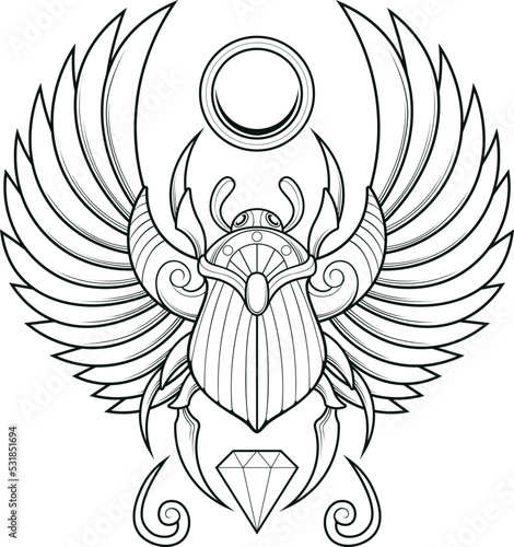scarab beetle illustration with egyptian style drawing