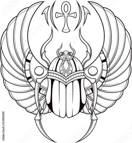 scarab beetle illustration with egyptian style drawing