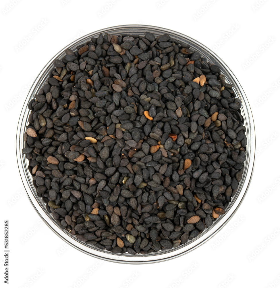 Black sesame seeds isolated on white background Black sesame seeds isolated on white background