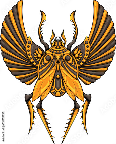 scarab beetle illustration with egyptian style drawing