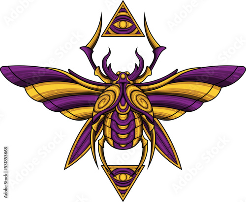 scarab beetle illustration with egyptian style drawing