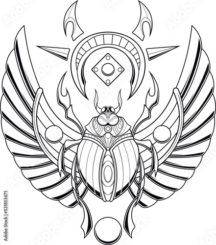 scarab beetle illustration with egyptian style drawing
