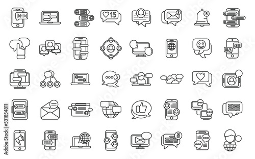 Messaging network icons set outline vector. Share star. People data