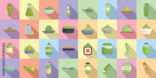 Wasabi icons set flat vector. Asia bowl. Cuisine dish photo