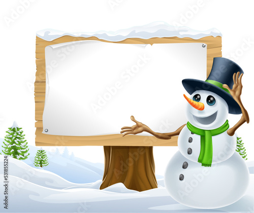 A snowman Christmas snow sign landscape scene