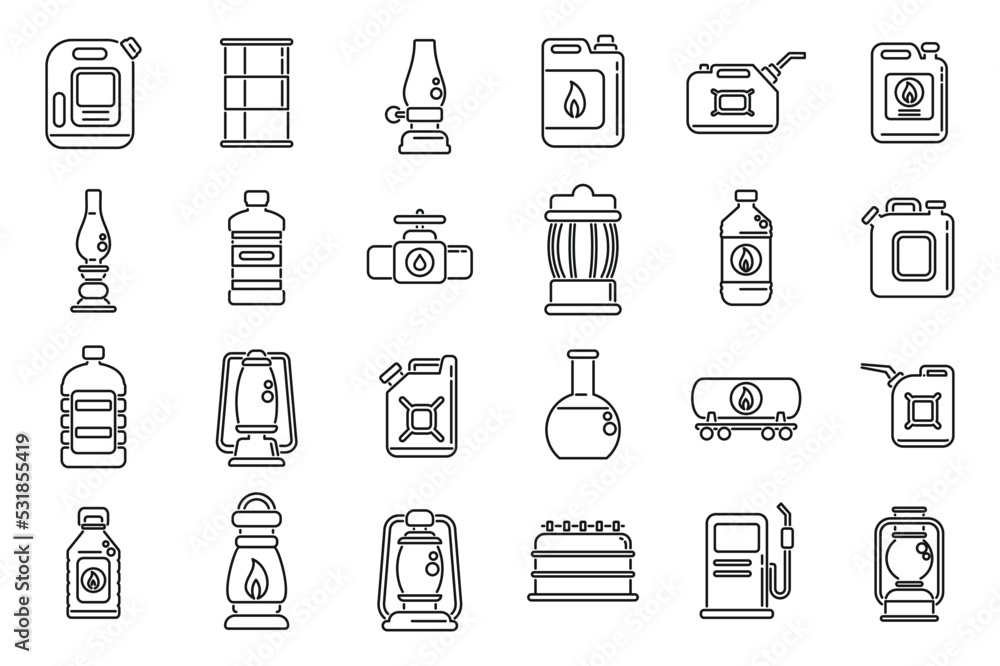 Kerosene icons set outline vector. Energy container. Fuel heater Kerosene icons set outline vector. Energy container. Fuel heater