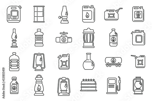 Kerosene icons set outline vector. Energy container. Fuel heater