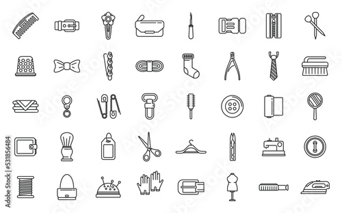 Haberdashery icons set outline vector. Textile roll. Fabric sewing