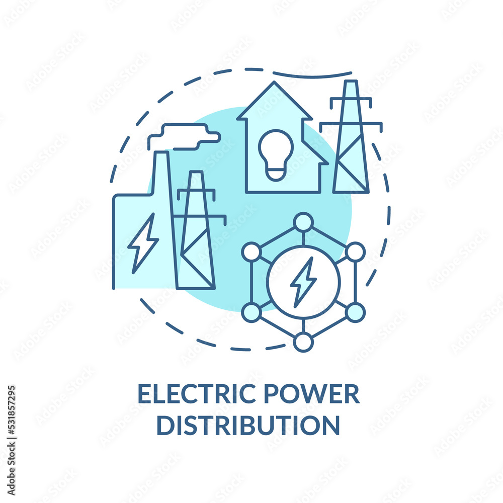 Electric power distribution turquoise concept icon. Smart grid productivity abstract idea thin line illustration. Isolated outline drawing Electric power distribution turquoise concept icon. Smart grid productivity abstract idea thin line illustration. Isolated outline drawing