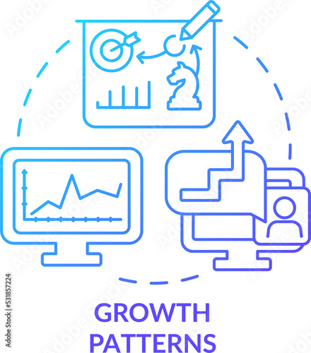Growth patterns blue gradient concept icon. Performance monitoring abstract idea thin line illustration. Increasing revenue. Isolated outline drawing