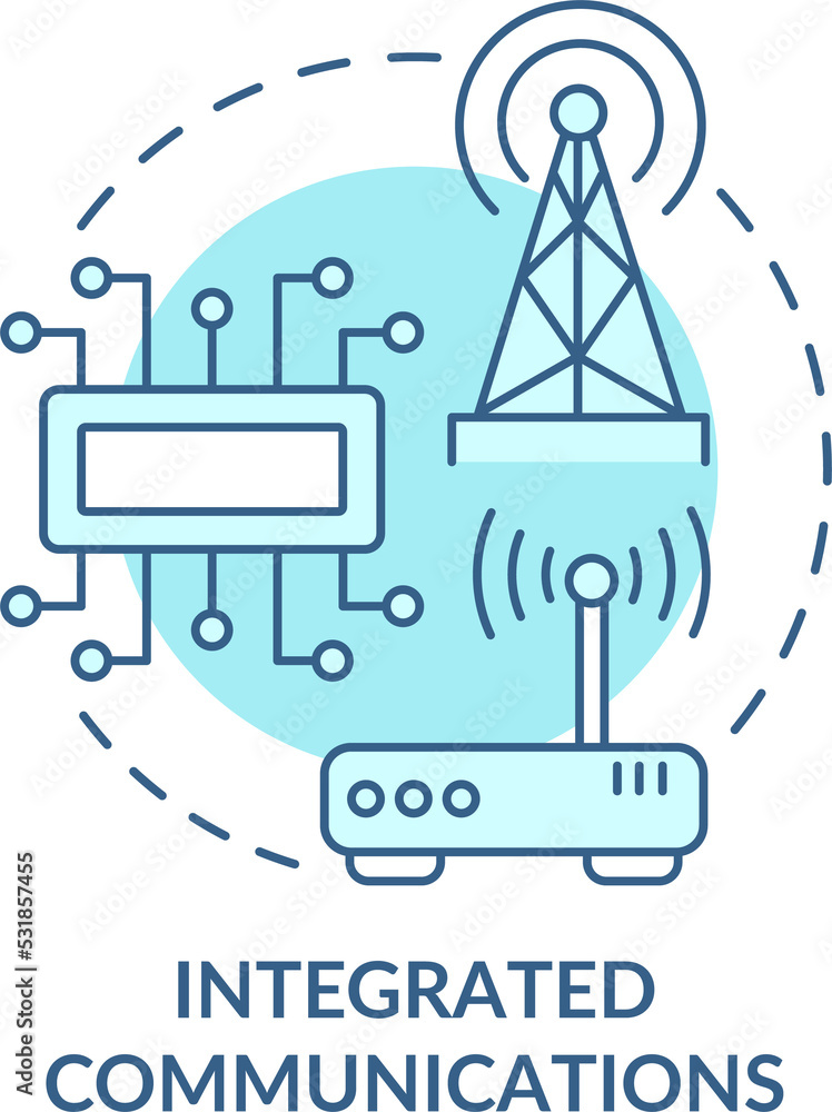 Integrated communications turquoise concept icon. Smart grid providing abstract idea thin line illustration. Isolated outline drawing