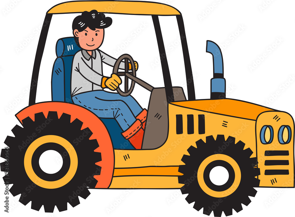 Hand Drawn Male farmer driving a tractor illustration
