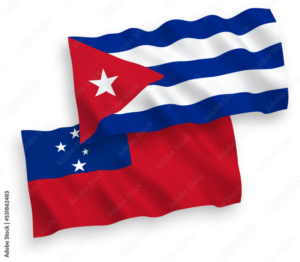 Flags of Independent State of Samoa and Cuba on a white background Flags of Independent State of Samoa and Cuba on a white background