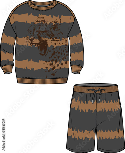 KID BOYS WEAR SWEAT SET LEOPARD PRINT AND SKIN PATTERN VECTOR