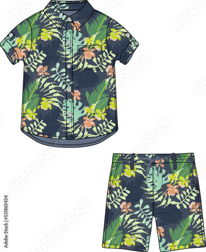 KID BOYS RESORT WEAR TEE AND PAJAMA SET VECTOR