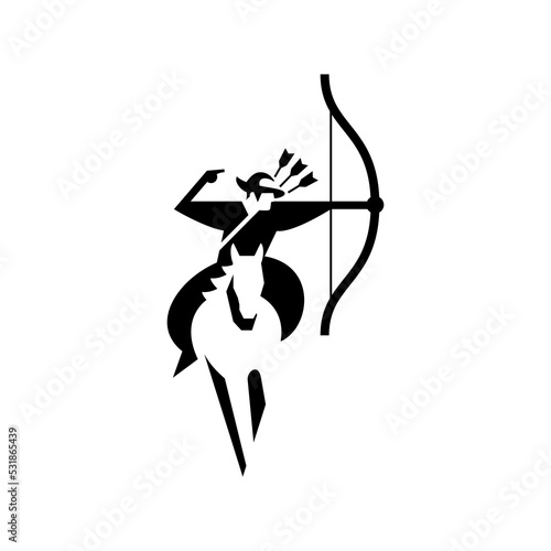 Yabusame, the art of shooting arrows on horseback ceremony, flat icon vector illustration