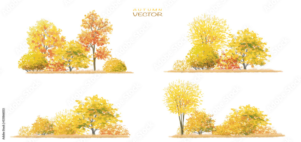 Vector autumn trees collection,watercolor blooming flower tree or ...