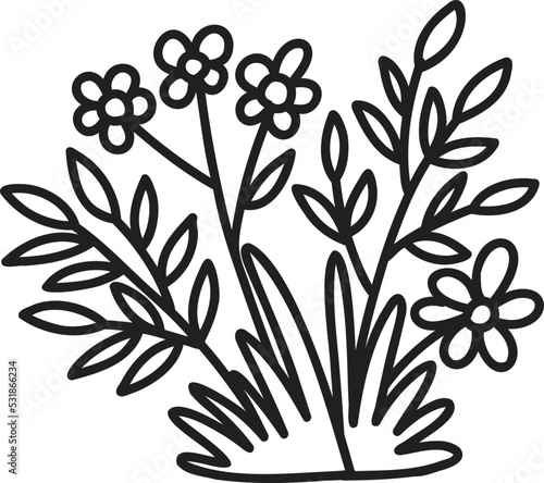 Hand Drawn cute flower bush illustration
