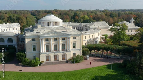State museum Pavlovsk in autumn. Pavlovsk Great Palace. Aerial view.