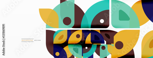 Colorful minimal geometric abstract background. Triangle shape with round elements, circles. Trendy techno business template for wallpaper, banner, background or landing