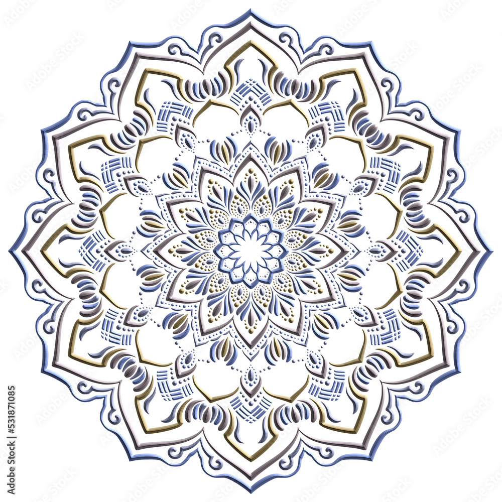 Naklejka premium マンダラアート(立体的、幾何学模様、レリーフ風)