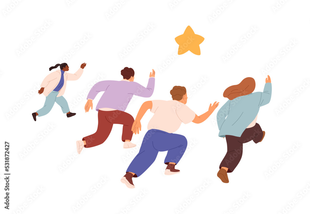 Business competition, race concept. Employees aspiring to aim, reaching