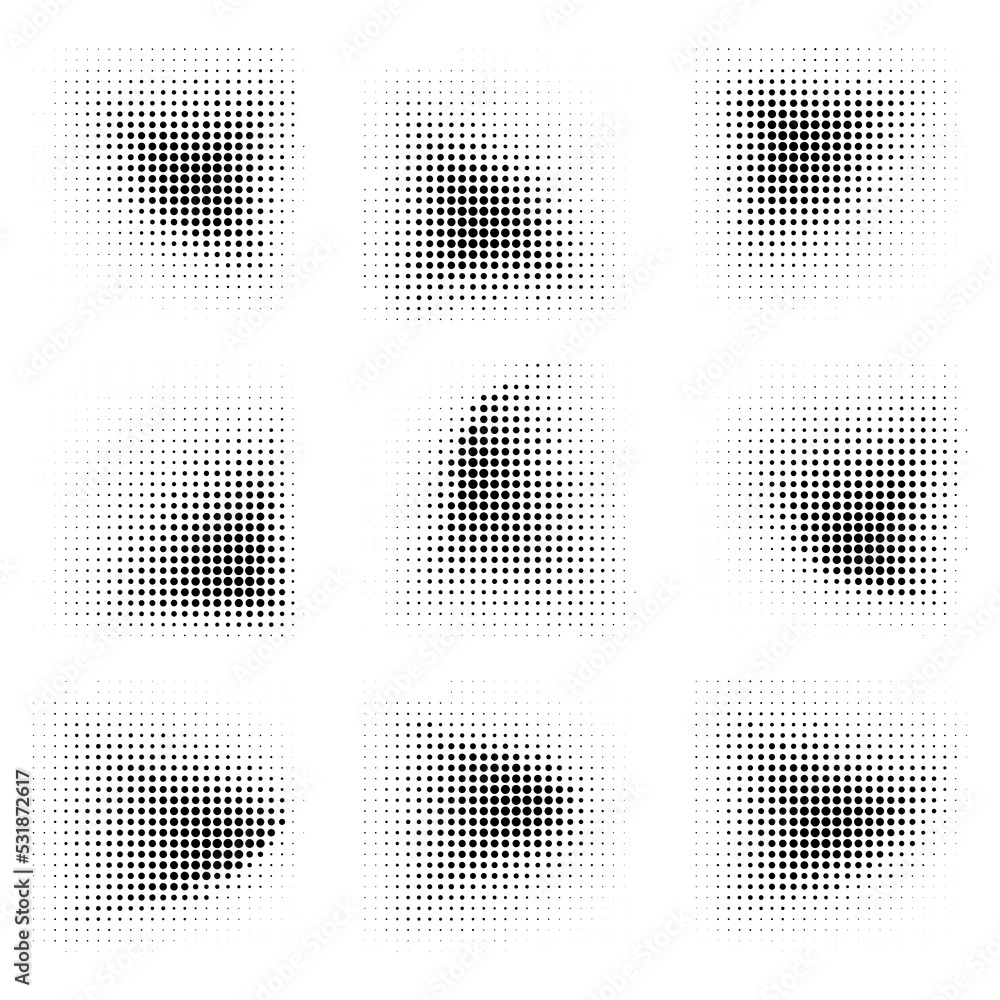Halftone dots pattern, halftone dot circle frame vector. round dotted pattern geometric background
