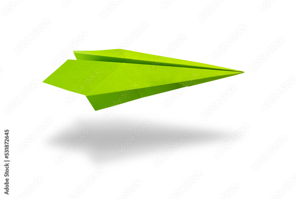 Green paper plane origami isolated on a white background Green paper plane origami isolated on a white background