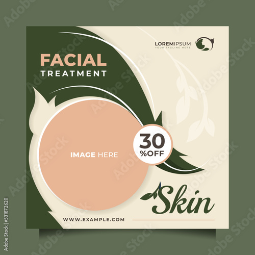 Facial clinic center and beauty sale social media post and banner template. Beautiful square vector design to promote skin care, makeup, hair care, beauty spa salon, beautician, natural product, etc