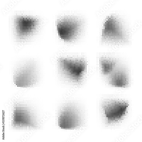 Halftone dots pattern, halftone dot circle frame vector. round dotted pattern geometric background