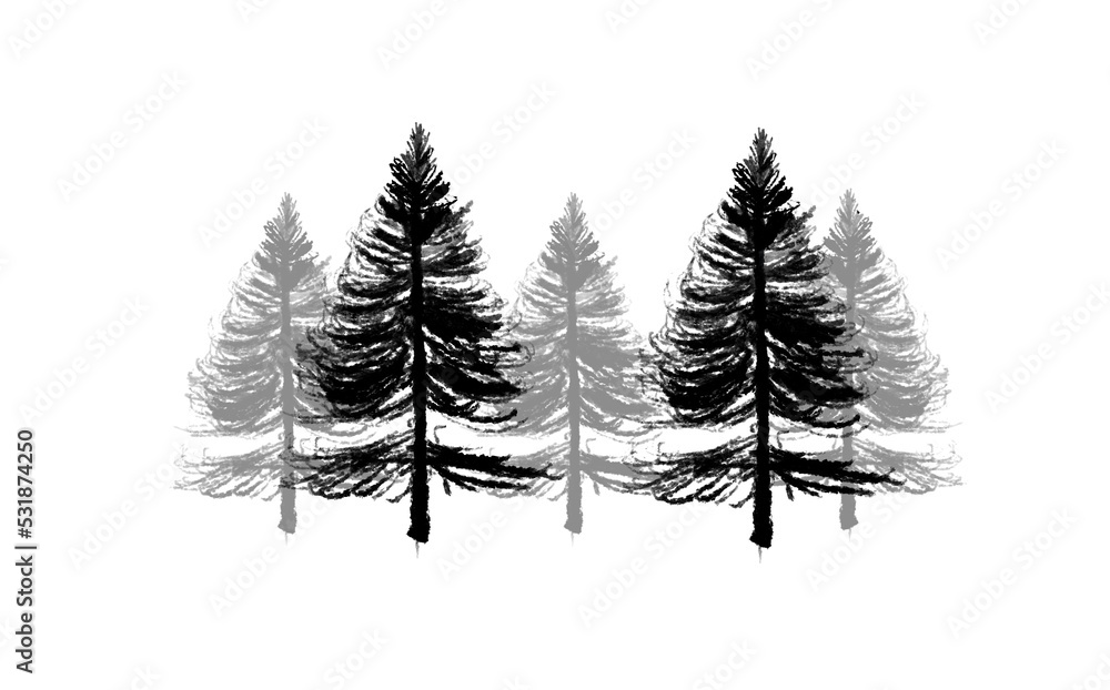 Fototapeta premium set of christmas trees pine nature natural silhouette background