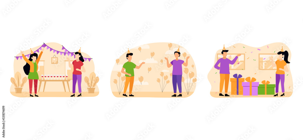 Birthday Party Scene Flat Bundle Design Birthday Party Scene Flat Bundle Design