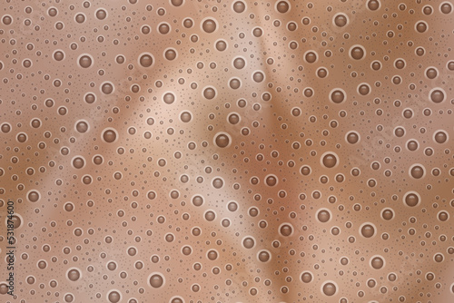 Brown seamless pattern with milkshake texture top view. Abstract vector background with bubbles. Cocoa and milk smoothie surface. Latte or coffee beverage. Blended frothy drink. Ice cream cocktail