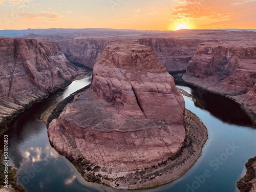 Horseshoe Bend at beautiful bright sunset