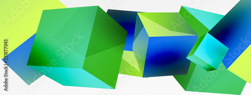 3d vector abstract background. Flying cubes composition. Trendy techno business template for wallpaper, banner, background or landing