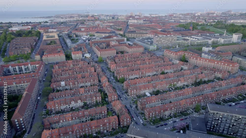Drone view of apartment buildings in Copenhagen Denmark Drone view of apartment buildings in Copenhagen Denmark