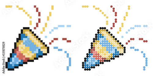 Pixel icon. Fireworks sparks scatter their firecrackers. New Year festive pyrotechnics. Simple retro game vector isolated on white background