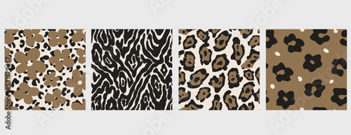 Fototapeta Naklejka Na Ścianę i Meble -  Wild animal skins seamless pattern set. Doodle style.