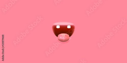Vector Cartoon open mouth isolated on pink background. Funny and cute Halloween Monster open mouth with teeth and pink tongue out