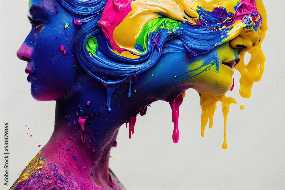 Hyperrealistic illustration of a multicolor gooey paint sculpture of