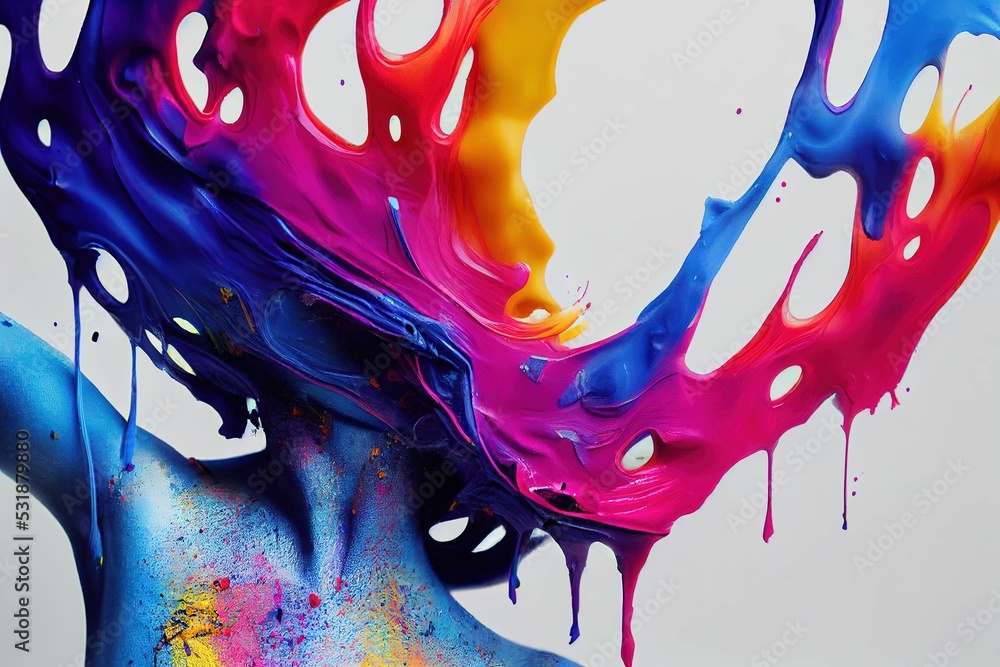 Hyperrealistic illustration of a multicolor gooey paint splash instead