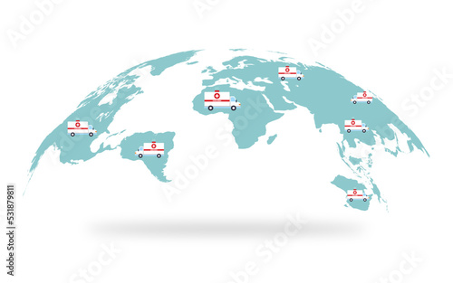 Medicines distribution all over the world with ambulance. vector concept for banner, website, illustration, landing page, flyer.