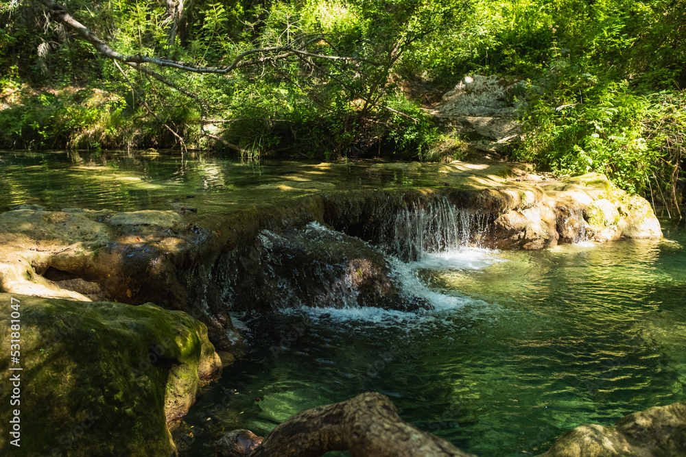 Beautiful Deep Green River Bed in Sillans-la-Cascade, France Beautiful Deep Green River Bed in Sillans-la-Cascade, France