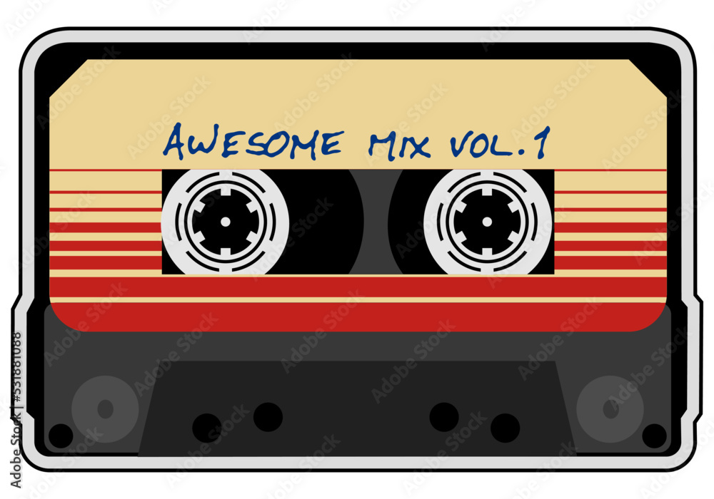 Vetor de Music, tape, cassette, Awesome mix Vol. 1, retro, 80s, 90s,  isolated do Stock | Adobe Stock