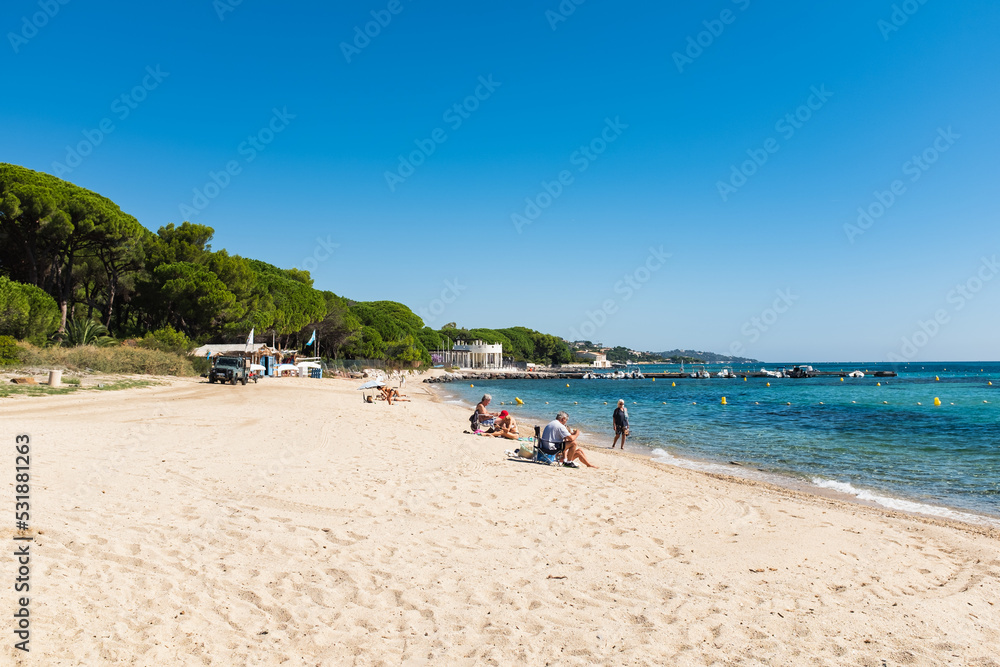 Beautiful sunny beach in Grimaud, France