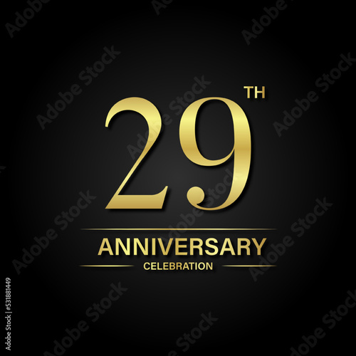 29th anniversary celebration with gold color and black background. Vector design for celebrations, invitation cards and greeting cards.