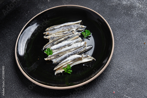 sardines fillet anchovy seafood healthy meal food snack diet on the table copy space food background rustic top view