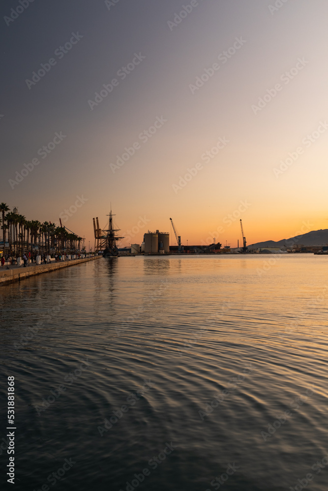 Sunset landscape panoramic view in Málaga, Spain